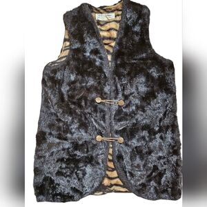 Faux Fur Vest with Animal Print Lining